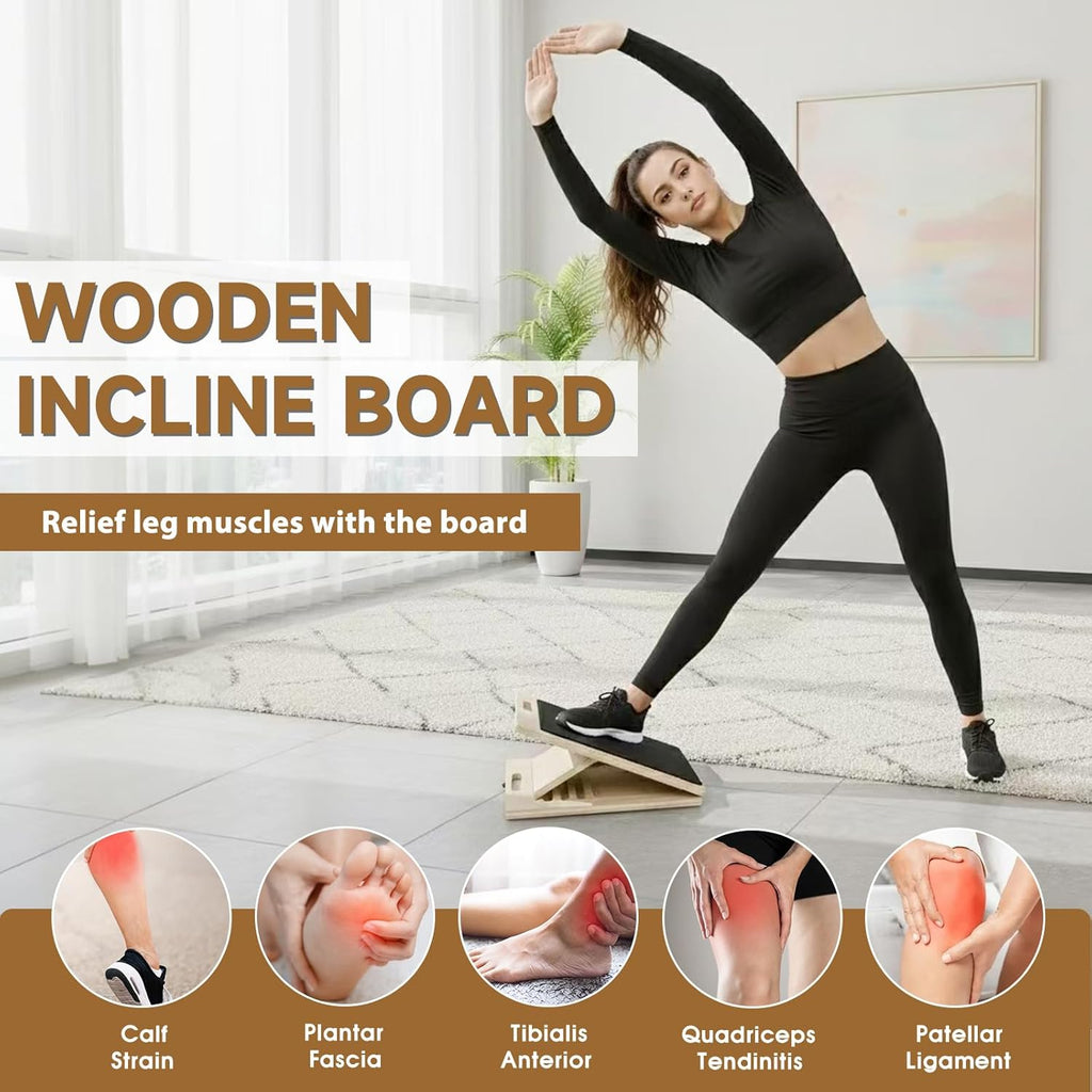 Slant Board for Calf Stretching, 5-Level Adjustable Wooden Incline Board Muscle Relief, Non-Slip Physical Therapy Tilt Board for Exercise, Balance, Leg, Ankle & Knee Recovery, Home Gym