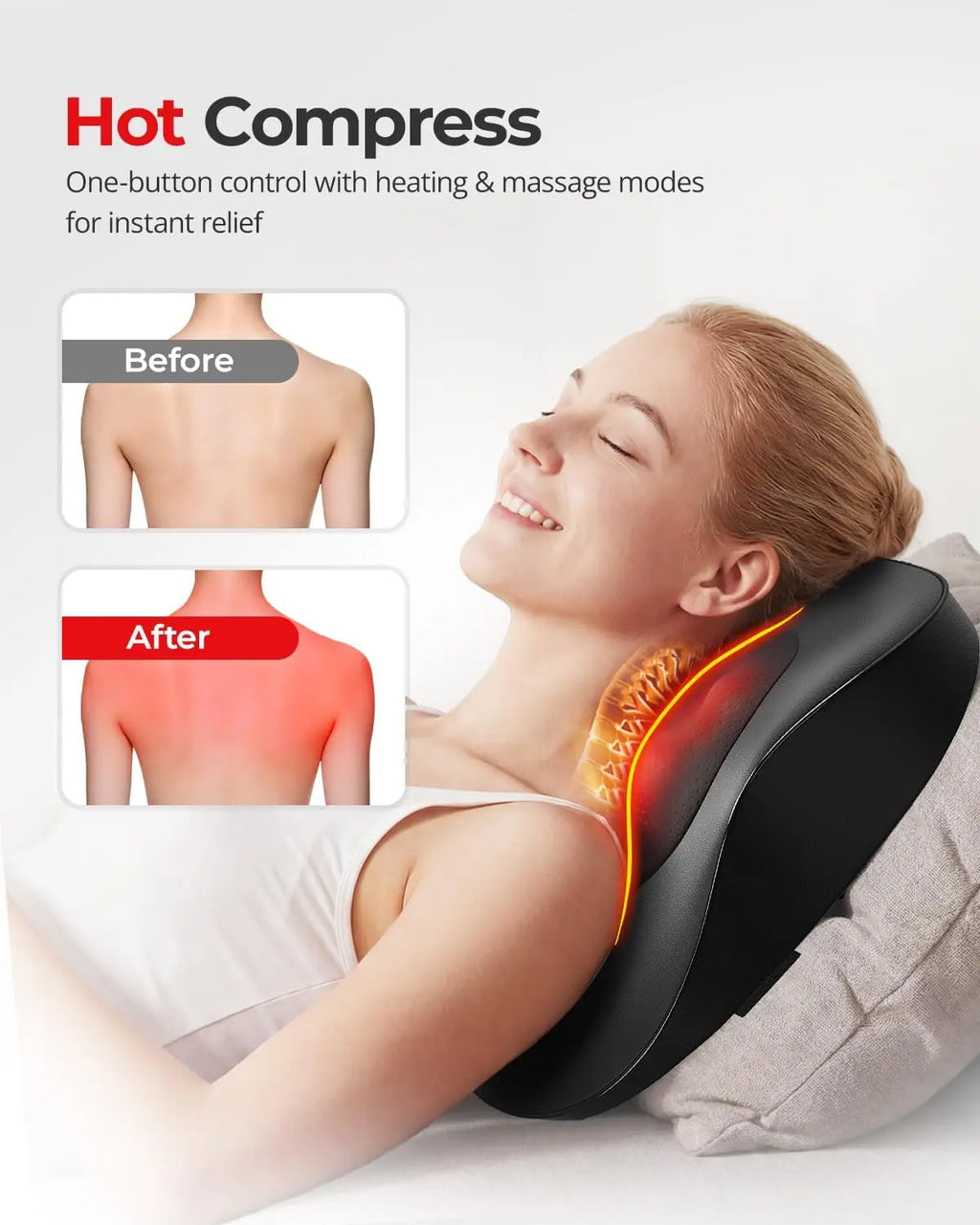 Electric Neck Massager Pillow, Neck&Shoulder Massager with Heat, Portable 3D Kneading for Shoulder, Leg&Calf Muscle Pain Relief