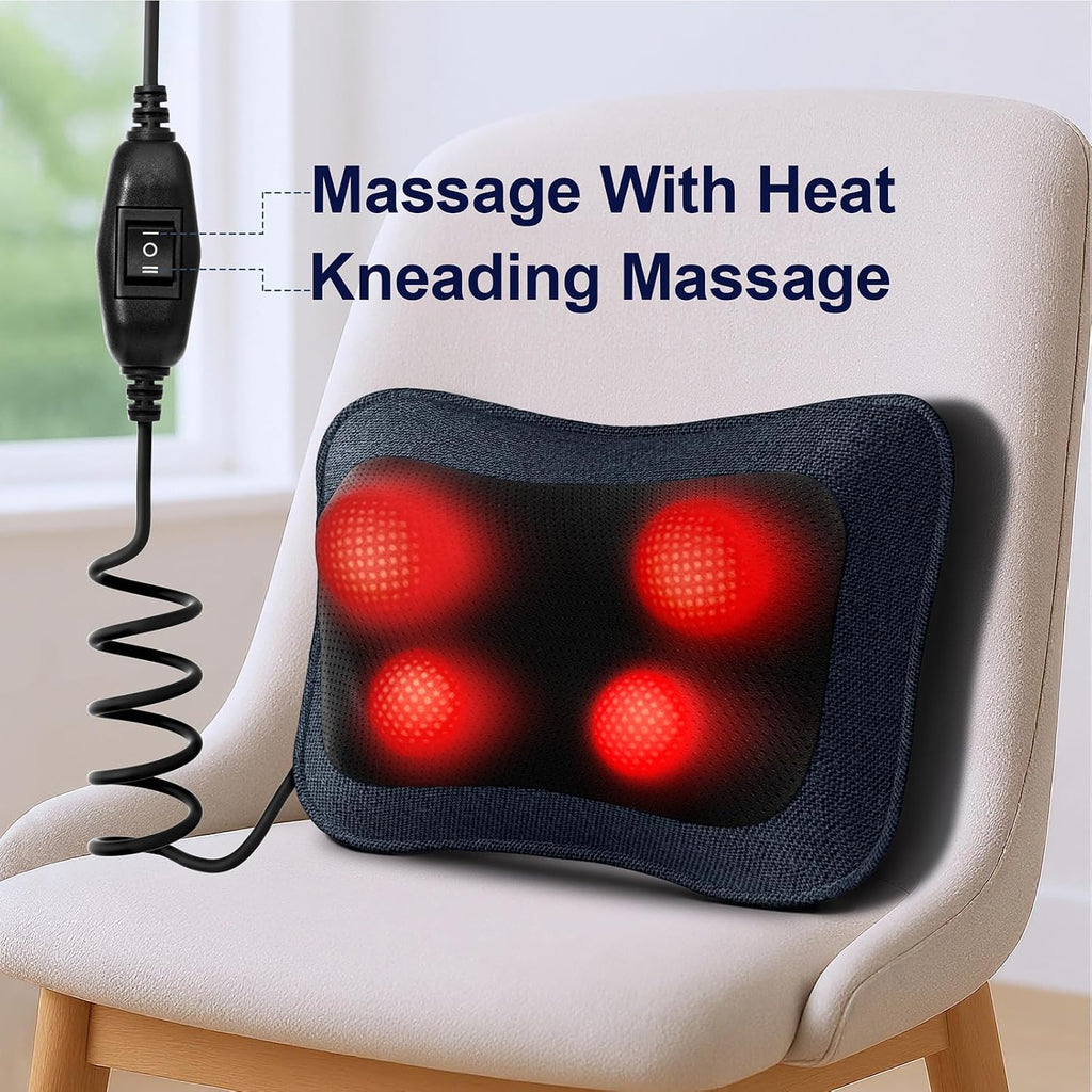 Electric Shiatsu Back Massager with Heat - Powerful 3D Kneading for Neck, Shoulder, Lower Back Pain Relief - Ergonomic Design for Home, Office, & Car - Gifts for Women, Men, Mom & Dad