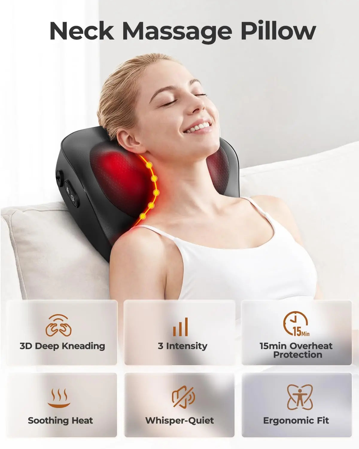 Electric Neck Massager Pillow, Neck&Shoulder Massager with Heat, Portable 3D Kneading for Shoulder, Leg&Calf Muscle Pain Relief