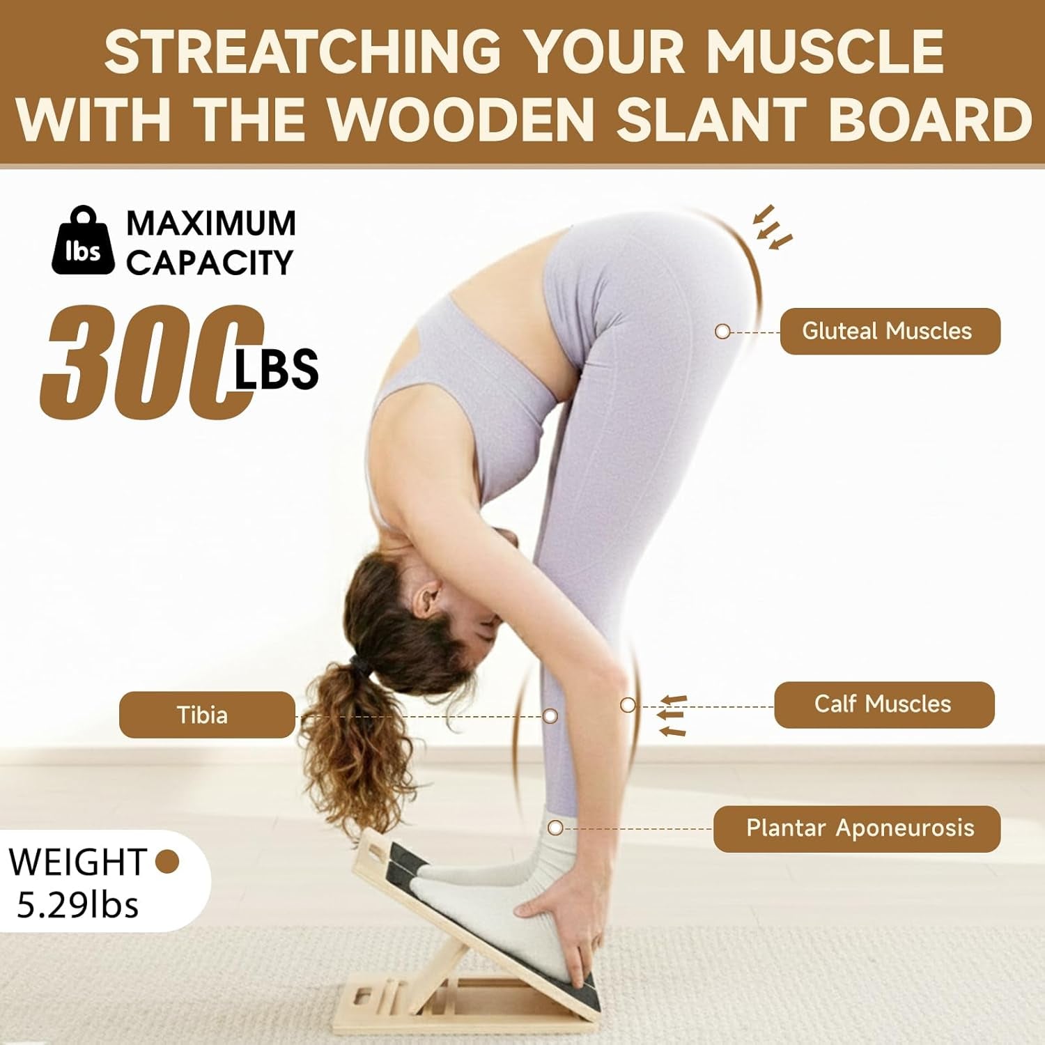 Slant Board for Calf Stretching, 5-Level Adjustable Wooden Incline Board Muscle Relief, Non-Slip Physical Therapy Tilt Board for Exercise, Balance, Leg, Ankle & Knee Recovery, Home Gym
