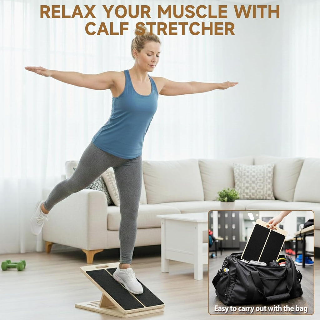 Slant Board for Calf Stretching, 5-Level Adjustable Wooden Incline Board Muscle Relief, Non-Slip Physical Therapy Tilt Board for Exercise, Balance, Leg, Ankle & Knee Recovery, Home Gym