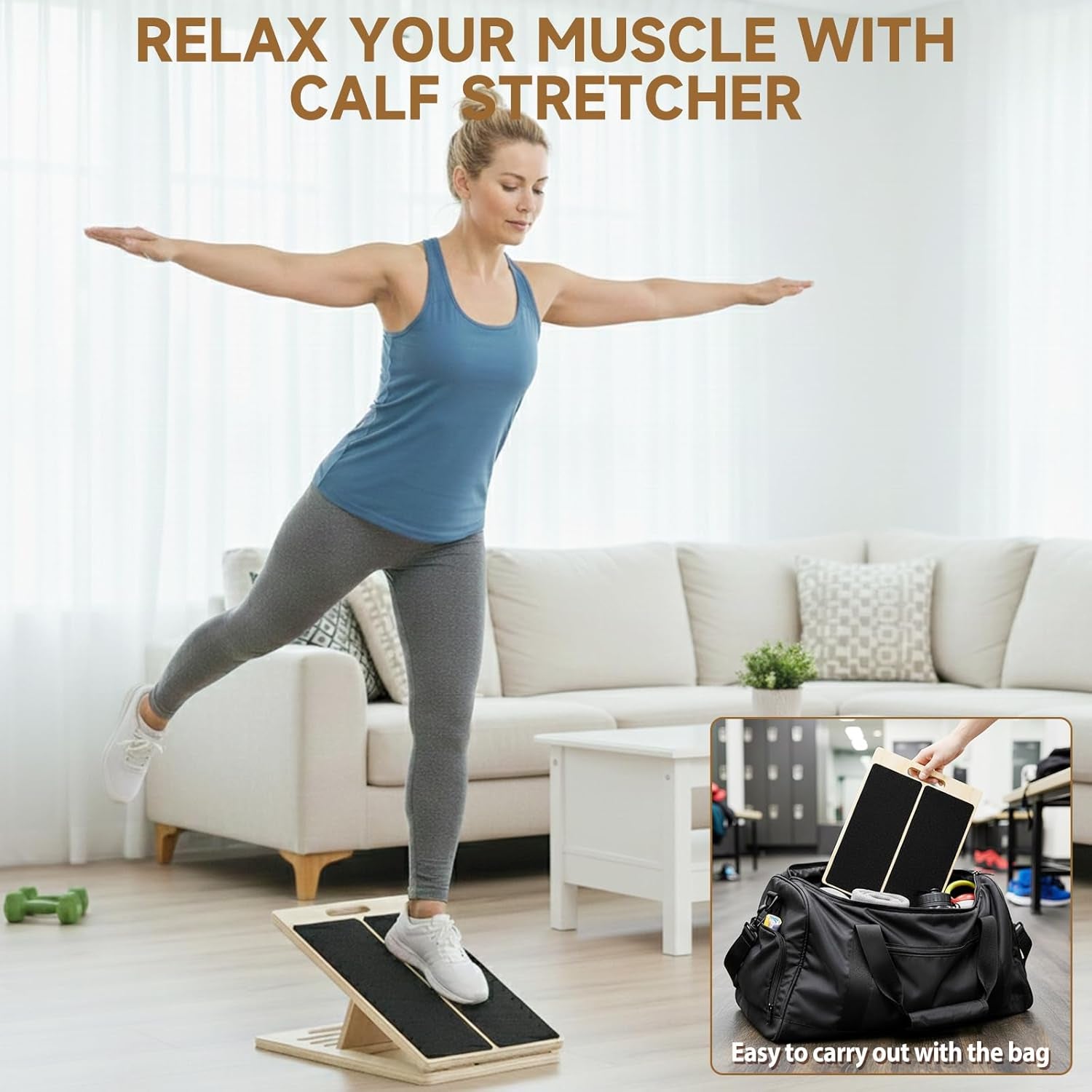 Slant Board for Calf Stretching, 5-Level Adjustable Wooden Incline Board Muscle Relief, Non-Slip Physical Therapy Tilt Board for Exercise, Balance, Leg, Ankle & Knee Recovery, Home Gym