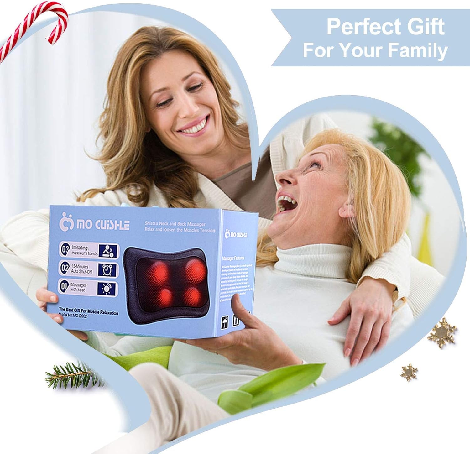 Electric Shiatsu Back Massager with Heat - Powerful 3D Kneading for Neck, Shoulder, Lower Back Pain Relief - Ergonomic Design for Home, Office, & Car - Gifts for Women, Men, Mom & Dad
