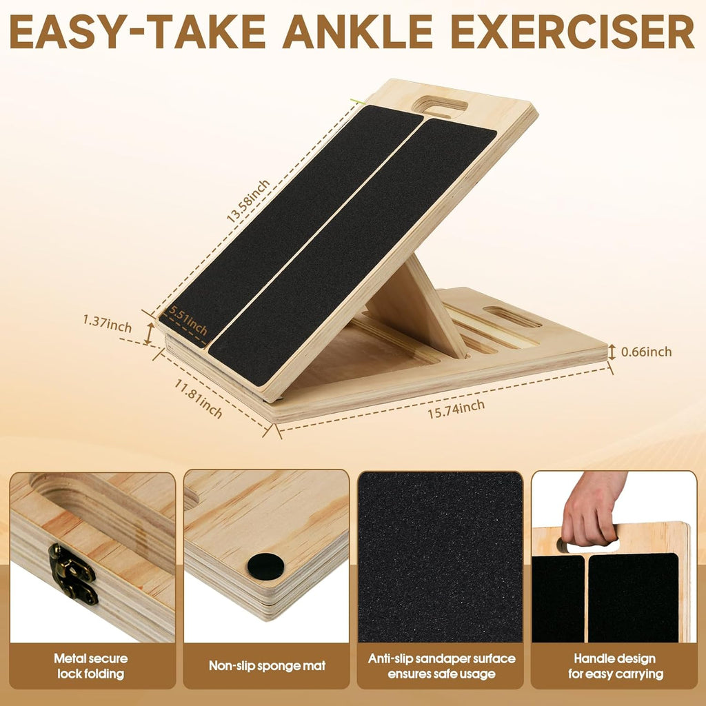 Slant Board for Calf Stretching, 5-Level Adjustable Wooden Incline Board Muscle Relief, Non-Slip Physical Therapy Tilt Board for Exercise, Balance, Leg, Ankle & Knee Recovery, Home Gym