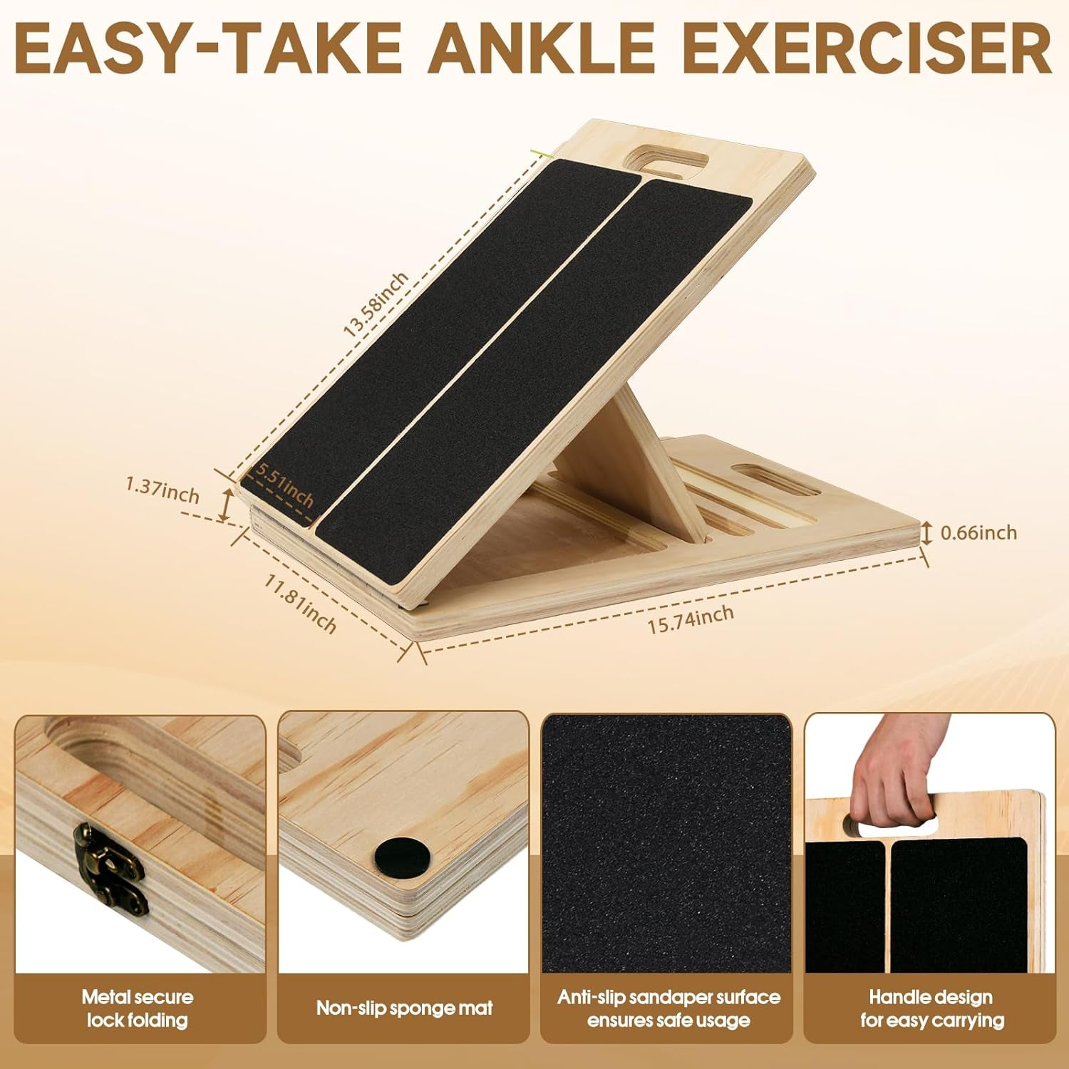 Slant Board for Calf Stretching, 5-Level Adjustable Wooden Incline Board Muscle Relief, Non-Slip Physical Therapy Tilt Board for Exercise, Balance, Leg, Ankle & Knee Recovery, Home Gym