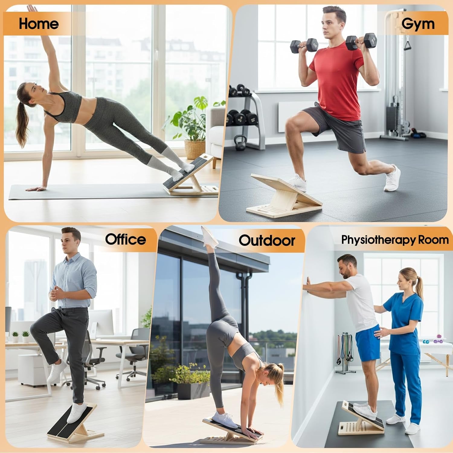 Slant Board for Calf Stretching, 5-Level Adjustable Wooden Incline Board Muscle Relief, Non-Slip Physical Therapy Tilt Board for Exercise, Balance, Leg, Ankle & Knee Recovery, Home Gym